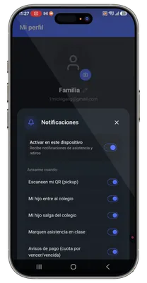 Ajustes de notificaciones en el perfil